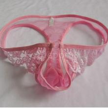 Сексуальное мужское прозрачное кружевное нижнее белье, ажурные мини-брифы розового цвета 2024 - купить недорого