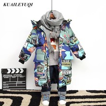 2021 New Hooded Winter down cotton Jacket for Boy Graffiti Camouflage Parka Teenagers Thick Long Coat Kids clothing girl Clothes 2024 - buy cheap