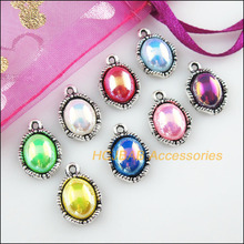 16Pcs Tibetan Silver Color Flower Oval Mixed Acrylic Charms Pendants 10.5x16mm 2024 - buy cheap