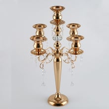 10 PCS Metal castiçais candelabros De Ouro Com Pingentes de Cristal Suporte De Vela Do Casamento Mesa Central do Evento de Luxo 2024 - compre barato