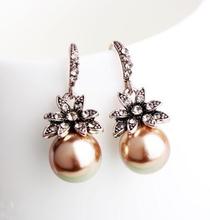 Women Square Crystal Heart Stud Earrings for Women Piercing Simulated Pearl Flower Earrings 2024 - buy cheap