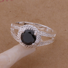 AR129 silver color sterling silver ring, silver color fashion jewelry, simple Bi-Wring inlaid black stone /ahyaizfa agvaiyca 2024 - buy cheap