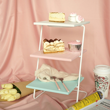 SWEETGO-Soporte de exhibición de madera para cupcakes, plato de té de 3 posiciones, marco de postre, herramientas de decoración de pasteles, azul, rosa y blanco 2024 - compra barato