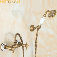 Hotaan Antique Brass Bathroom Shower Faucet Set With Basin Tap Brass Shower Faucet Bathtub Water Mixer Tap Hot and Cold Water 2024 - buy cheap