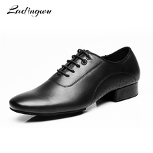 Ladingwu Genuine Leather Dance Shoes Men Sneakers Black Latin Ballroom Shoes Low Latin Heel 2.5cm Modern Dance Shoes New 2024 - buy cheap