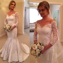 Mermaid Long Sleeve Wedding Dresses Full Lace Appliques Bride Dress Sweetheart Backless Wedding Gown Vestidos de Noivas 2021 2024 - buy cheap