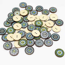50Pcs 25mm Mixed Vintage flower pattern wooden Buttons  2 Holes Sewing Scrapbooking scrapbook for craft diy materials 2024 - buy cheap