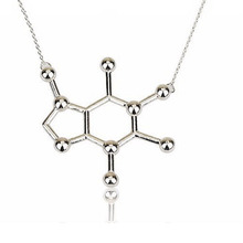1Pc New Simple Tiny Pendant Caffeine Molecule Structure Long Chain Necklace Women Gold And Silver Plated Charm Jewelry 2024 - buy cheap
