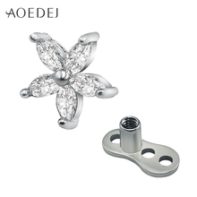 AOEDEJ Flower Crystal Rhinestones Dermal Anchor Stainless Steel Titanium Micro Dermal Piercing Tops Skin Diver body Piercing 2024 - buy cheap