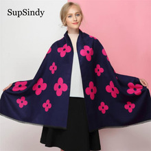 SupSindy-bufanda gruesa de lana de Cachemira suave para mujer, bufanda gruesa de lana de Cachemira para mujer, chal de flores de trébol de cuatro hojas a la moda 2024 - compra barato
