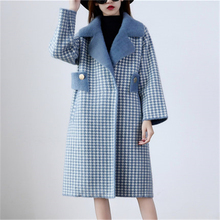 2018Big Size Woolen Coat Women Plaid Long Vintage Coat Loose Version New Patchwork Winter Large Size Female Woolen Overcoat J940 2024 - buy cheap