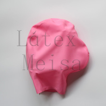 Breathless pink color latex mask bdsm open breath hole with back zip for adults 2024 - buy cheap