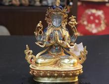 Incrustaciones de cobre del Tíbet, Gema de cristal, brazo de cuatro manos, estatua de kwan-yin GuanYin 2024 - compra barato