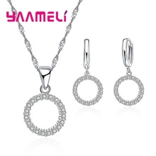 Clássico simples hoop forma colar e brincos para festa de casamento feminino 925 prata esterlina conjunto de jóias na moda 2024 - compre barato