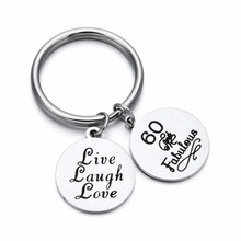 30mm Stainless Steel 60th Birthday Gift Key Ring Live Laugh Love Charms Keychain for Family Grandpa Grandma 2024 - buy cheap