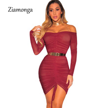 Ziamonga-Vestido corto de malla sin tirantes para mujer, minivestido Sexy ajustado de manga larga con hombros descubiertos para fiesta, Otoño e Invierno 2024 - compra barato