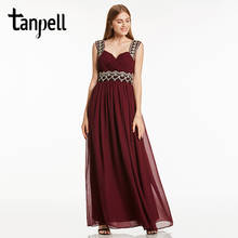 Tanpell straps long evening dress burgundy sleeveless floor length a line gown cheap lady beaded pleats prom formal evening gown 2024 - buy cheap