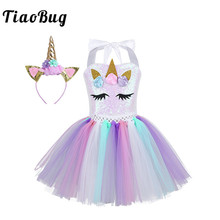 TiaoBug-fiesta de disfraces Princesa para niñas, Halloween, lentejuelas brillantes, flores, vestido con tutú de red con aro para el pelo 2024 - compra barato