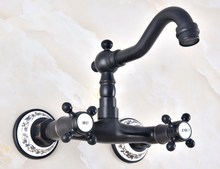 Black Oil Rubbed Bronze Brass Two Cross Handles Wall Mount Swivel Spout Kitchen & Bathroom Basin Sink Faucet Mixer Tap anf461 2024 - buy cheap