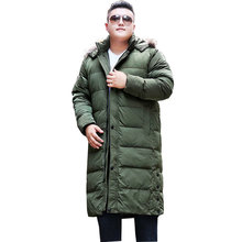 Мужская зимняя куртка с капюшоном, теплая хлопковая Повседневная куртка с капюшоном, Мужское пальто большого размера с длинными выше коленями для мужчин весом 170 кг 2024 - купить недорого