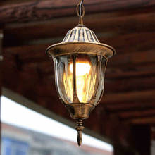 Европейская винтажная бронзовая алюминиевая уличная Подвесная лампа, американская вилла Ретро стеклянная E27 светодиодная лампа, подвесной светильник 2024 - купить недорого
