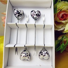4pcs kitchen bar tableware miniature stainless steel fruit fork murano glass heart shaped sculpture art decorative dessert fork 2024 - buy cheap