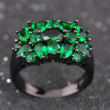Bamos-Anillo de circón cúbico verde para mujer y niña, joyería de cristal rellena de oro negro, regalos de moda 2024 - compra barato