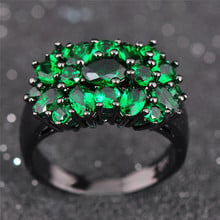 Bamos Elegant Green Cubic Zircon Ring May Birthstone Ring For Women Girls Black Gold Filled Crystal Jewelry Fashion Gifts 2024 - buy cheap