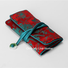 Jade Handcraft Travel Jewelry Roll Bag 3 Zipper Folding Storage Pouches Silk Brocade Cosmetic Makeup Packaging Clutch Purse Gift 2024 - buy cheap
