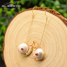 GLSEEVO Inset Snails Cute Drop Earrings For Women Birthday Gift Fresh Water Pearl Earrings Fine Jewelry Aretes De Mujer GE0803 2024 - buy cheap