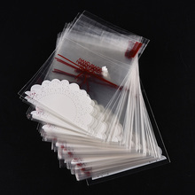 100 pcs/lot snack baking package Cookie packaging white lace bow self-adhesive plastic bags for biscuits 2024 - buy cheap
