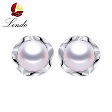 Classic Natural Freshwater Pearl Stud Earrings For Women Fashion 925 Sterling Silver Anti Allergy Earrings Wedding Jewelry 2017 2024 - buy cheap