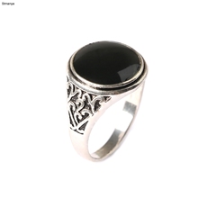 Black Resin Ring Men's Jewelry Punk  Word Pattern Vintage Wedding Rings Silver Color 31037 2024 - buy cheap
