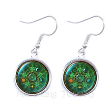 Fundo verde triplo lua deusa wicca pentagrama amuleto mágico talismã brincos de lua tibetano vintage jóias 2024 - compre barato