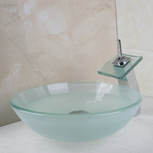 Cuenco de cristal de Victoria esmerilado, lavabo, grifo cuadrado de cascada cromado con juego de fregadero de baño de vidrio templado redondo, 40678221A, novedad 2024 - compra barato