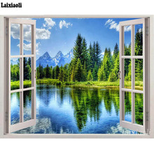 DIY Diamond Painting window landscape Full Square round Drill Cross Stitch Diamond Embroidery summer lake tree view home Decor 2024 - buy cheap