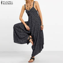 ZANZEA 2021 Long Black Rompers Womens Jumpsuit Sexy Strapless Casual Striped Loose Bohemian Beach Wear Backless Summer Overalls 2024 - buy cheap