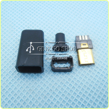 1 компл./лот позолоченный 4 в 1 Micro 5P USB штекер типа припоя Micro USB задний зарядный разъем, черный пластиковый чехол 2024 - купить недорого