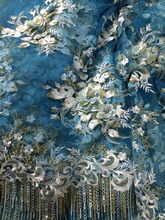 Tela de encaje de malla de Tul de J-111679 bordado de flores 3d de lujo con cuentas para vestido de novia 2024 - compra barato