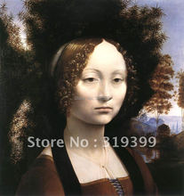 Leonardo Da Vinci-pintura al óleo sobre lienzo de lino, Ginevra de Benc, envío rápido, 100% hecho a mano 2024 - compra barato