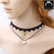 Fashion Vintage Look Jewelry Choker Necklace Simulated Pendent Necklace Multilayers Short Lace Choker Necklace For Women&Girl 2024 - buy cheap