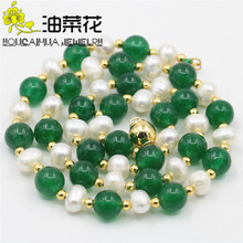 Collar redondo con perlas de Akoya para mujer, accesorio de 7-8mm de Calcedonia Verde, joyería con bolas de piedras naturales de 18" 2024 - compra barato