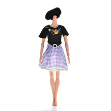 Комплект одежды для куклы; летнее платье в клетку с короткими рукавами и цветочным принтом; Модная Одежда для куклы 2024 - купить недорого