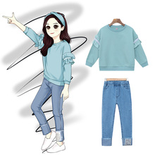 Crianças roupas meninas conjunto de roupas 2019 outono algodão moletom + jeans 2 pçs terno casual crianças roupas adolescentes meninas outfits 2024 - compre barato