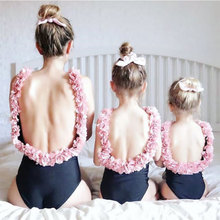 2019 Summer Family Matching Look Swimwear Mom Girls Baby Kids Swimsuit Bathing Outfits Floral One Piece Backless Family Clothes 2024 - buy cheap