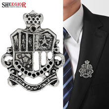 SHEEGIOR Vintage Shield Men Brooch Pins Knight Badge Fashion Alloy Jewelry Hollow Star Crown Brooches for Women Accessories Gift 2024 - buy cheap