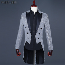 Mens Sliver Sequin Glitter Blazer Jacket Men Nightclub Dinner Party Wedding Tailcoat Suit Men Gorgeous Punk Prom Costume Homme 2024 - buy cheap