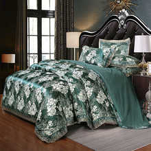 Liv-Esthete European Luxury Green Satin Jacquard Bedding Set Lace Side Duvet Cover Flat Sheet Queen King Bed Linen For Adult 2024 - buy cheap