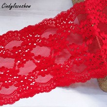 18cm Width 1Yard Red Nylon Elastic Lace Fabrics For DIY Clothing Accessories Stretch Lace Trim Bra Sewing Lace Ribbon Applique 2024 - buy cheap