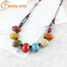 Ethnic Style Ceramic Sweater Chain Oval Colorful Beads Necklace For Women Handmade Rope Necklaces Fashion Jewelry Wholesale 2024 - buy cheap